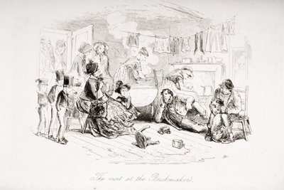 A visita à ilustração do Brickmaker, de "Bleak House", de Charles Dickens (1812-1870), publicou 1853 de Hablot Knight Browne