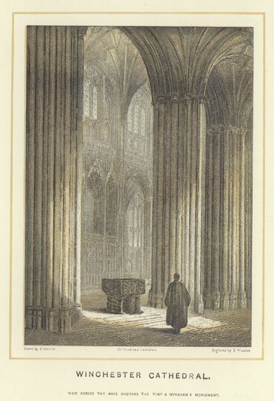 Catedral de Winchester, vista do outro lado da nave, mostrando a frente e o monumento Wykehams de Hablot Knight Browne