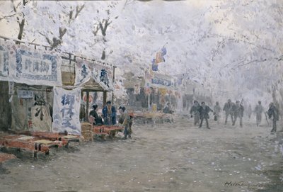 Festival da Flor de Cerejeira, c.1903 (aguarela em papel quase branco) de Hachir Nakagawa