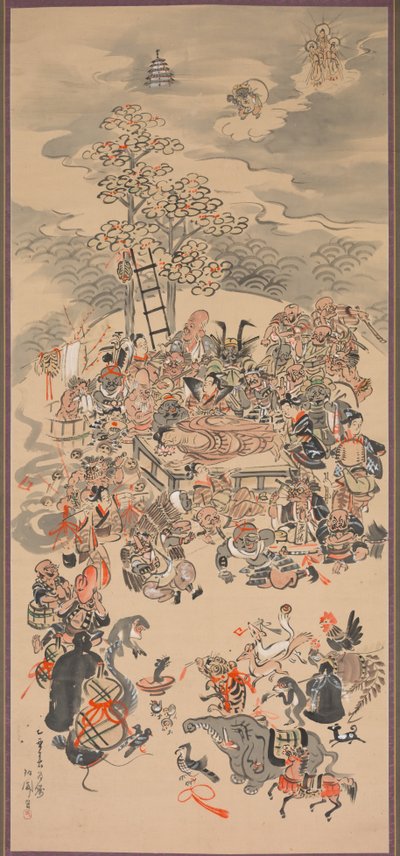 Parinirvana com sujeitos Otsu-e, 1800s. de Hakuen