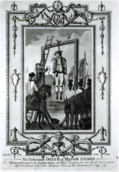 A Infeliz Morte do Major André, Ajudante do Exército Inglês, na sede em Nova York, em 2 de outubro de 1780, gravada por John Goldar (1729-1795) de Hamilton