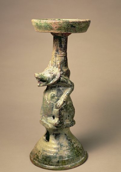 Lâmpada de cerâmica chinesa antiga, artefato do túmulo, dinastia Han, 25-220 dC (cerâmica) de Han Dynasty Chinese School