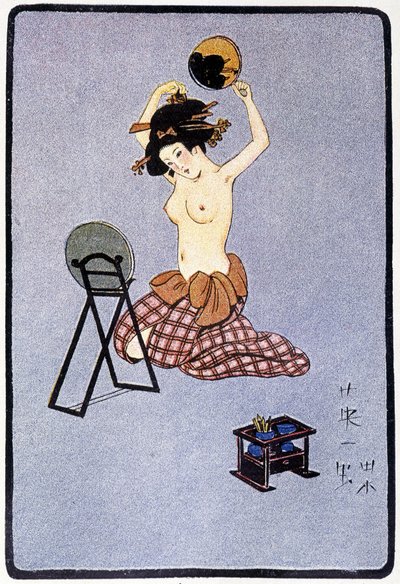 Jovem japonesa despida do seu cabeleireiro - em "boneca japonesa" de Félicien Champsaur, doente. Hanafusa Itcho, Paris de Hanabusa Itcho