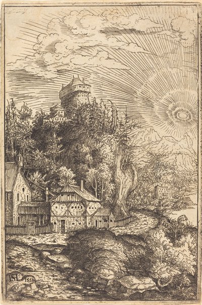 Paisagem com um castelo e sol radiante de Hanns Lautensack
