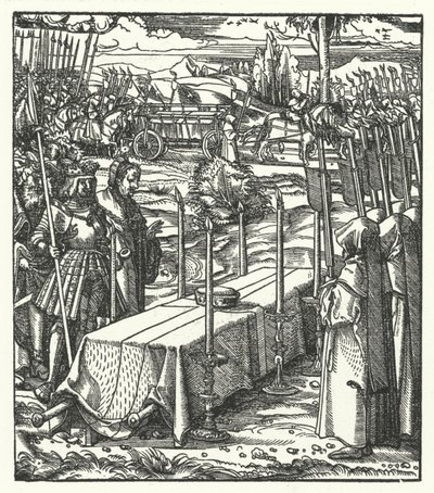 Arquiduque Maximiliano da Áustria ao lado do caixão do assassinado Louis de Bourbon, Príncipe-Bispo de Liège de Hans (after) Burgkmair