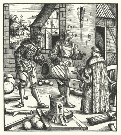 Archduke Maximilian of Austria consultando armeiro (gravura) de Hans (after) Burgkmair
