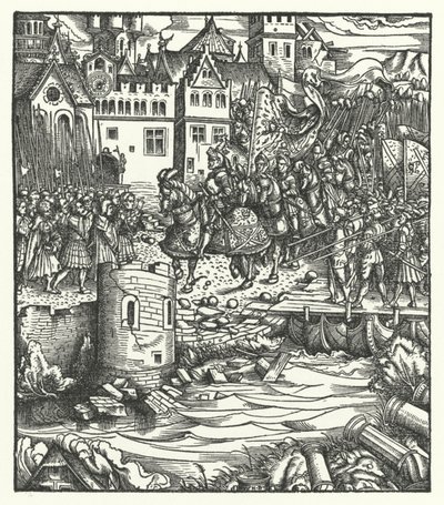 Arquiduque Maximiliano da Áustria entrando em Utrecht de Hans (after) Burgkmair