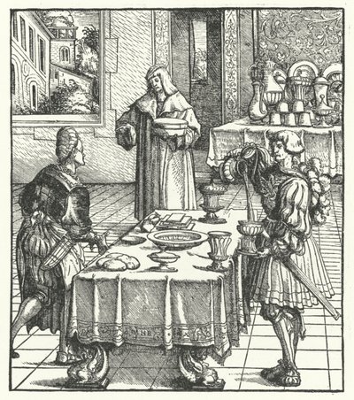 Arquiduque Maximiliano da Áustria aprendendo as artes culinárias (gravura) de Hans (after) Burgkmair