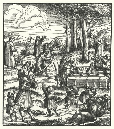 Arquiduque Maximiliano da Áustria com os seus companheiros de brincadeira quando criança (gravura) de Hans (after) Burgkmair