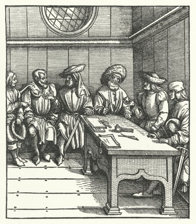 Conselho de Camponeses Flamengos rebelando-se contra o domínio do Arquiduque Maximiliano da Áustria de Hans (after) Burgkmair