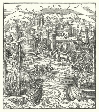 Frederico III, Santo Imperador Romano, chegando a Roma com a sua noiva, Eleanor de Portugal de Hans (after) Burgkmair