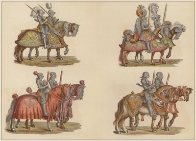 Cavaleiros a cavalo (cor litho) de Hans (after) Burgkmair