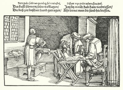 Úlceras ou feridas na perna (gravura) de Hans (after) Burgkmair