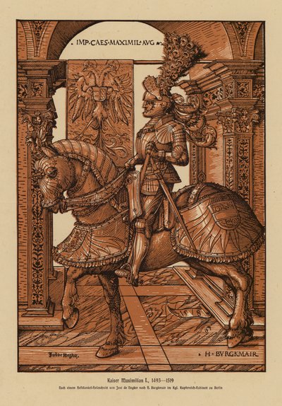 Maximiliano I, Sacro Imperador Romano-Germânico (xilogravura) de Hans (after) Burgkmair