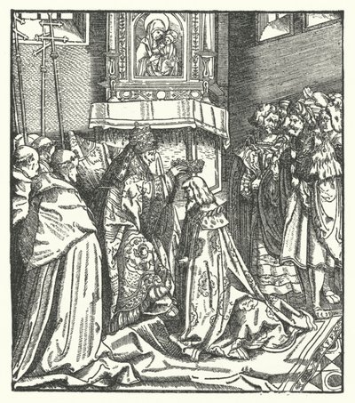 Papa Nicolau V coroando Frederico III Santo Imperador Romano em Roma de Hans (after) Burgkmair