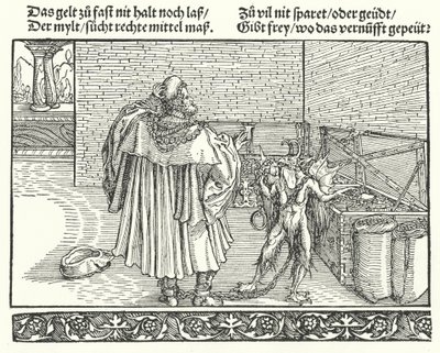 O Demônio da Avareza (gravura) de Hans (after) Burgkmair