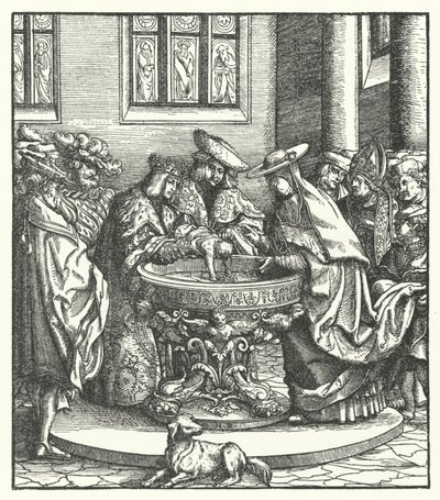 O baptismo do Arquiduque Maximiliano da Áustria de Hans (after) Burgkmair
