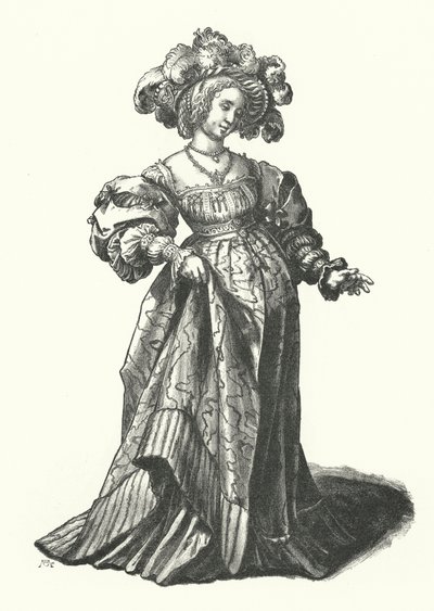 Figurino de uma mulher de Basileia (gravura) de Hans (after) Holbein the Younger