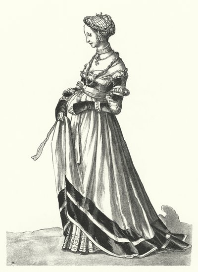 Figurino de uma mulher de Basileia (gravura) de Hans (after) Holbein the Younger