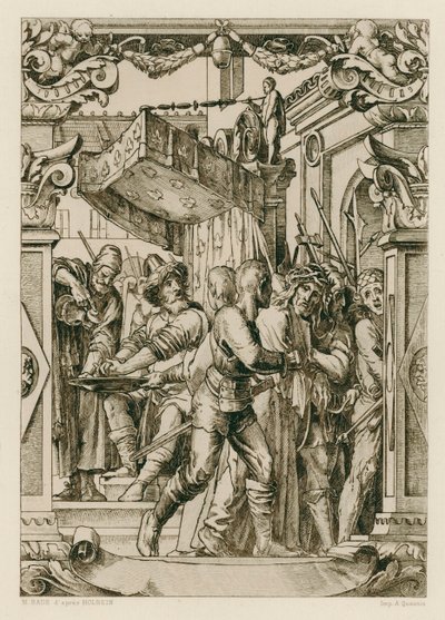 Jesus Cristo, Pilatos lavando as suas mãos (gravura) de Hans (after) Holbein the Younger