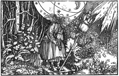 Mulher velha (bruxa ou fada) a girar de Hans (after) Holbein the Younger