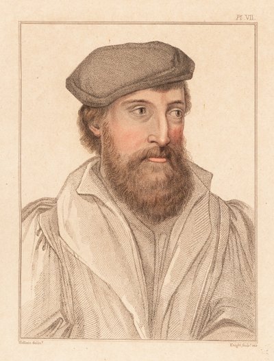 Retrato de um homem desconhecido, corte do rei Henrique VIII, c. 1532.,1812 (gravura) de Hans (after) Holbein the Younger