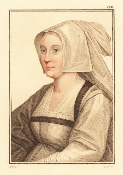 Retrato de mulher desconhecida da corte do rei Henrique VIII.,1812 (gravura) de Hans (after) Holbein the Younger