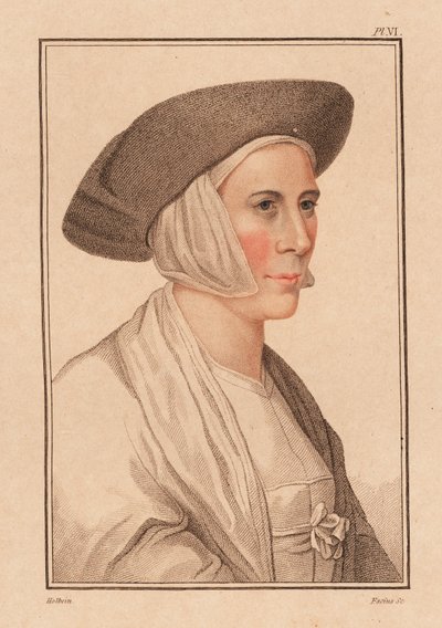 Retrato de mulher desconhecida da corte do rei Henrique VIII.,1812 (gravura) de Hans (after) Holbein the Younger
