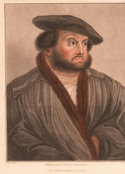 Auto-retrato do artista Hans Holbein no Palácio Kensington. ,1812 (gravura) de Hans (after) Holbein the Younger