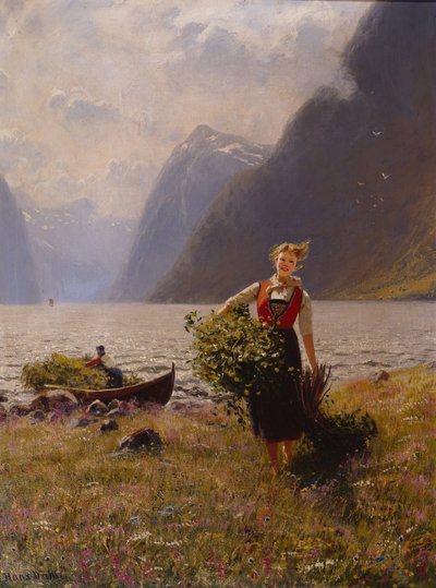 Dairymaid e Bunch of Leaves (óleo sobre tela) de Hans Andreas Dahl