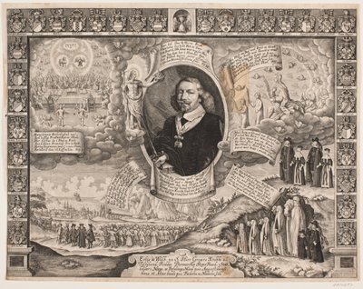 Gregers Krabbe a Torstedlund cercado por representações alegóricas e escudos de Hans Andreas Greys