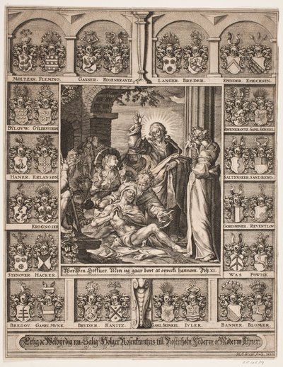 A ressurreição de Lázaro. Cercado pelos escudos de Holger Rosenkrantz de Hans Andreas Greys