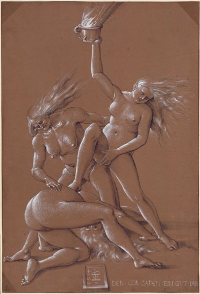 Saudação de Ano Novo com Três Bruxas, 1514 de Hans Baldung