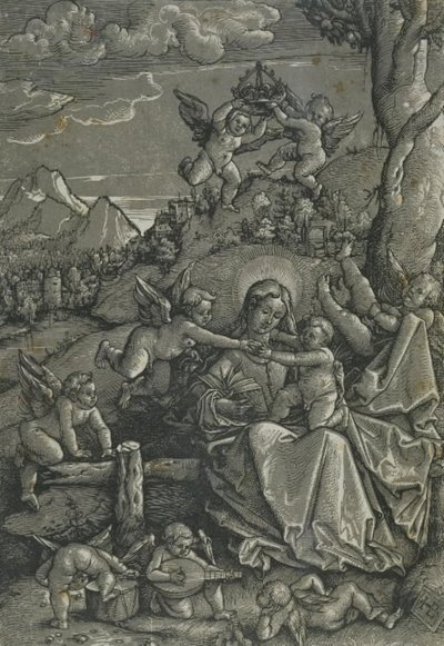Madonna com criança e anjos em uma paisagem de Hans Baldung Grien