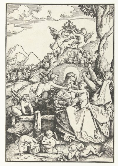 Maria e criança com oito anjos numa paisagem de Hans Baldung Grien