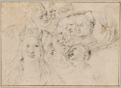 Estudos de cabeças (recto); Estudos de uma figura masculina (verso) de Hans Baldung Grien