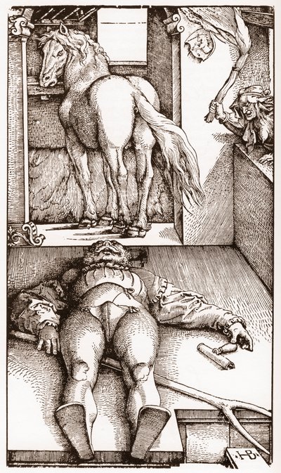 O paleirista enfeitiçado - (noivo e feiticeira adormecido) gravura em madeira de Hans Baldung Grien (1485-1544) cerca de 1544 - de Hans Baldung Grien