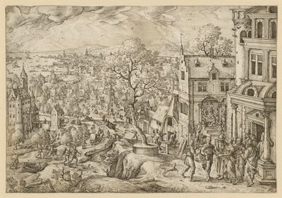 A história de Tobias numa ampla paisagem de Hans Bol