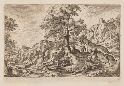Placa 11, de Paisagens com cenas do Antigo e do Novo Testamento e Metamorfoses de Ovídio de Hans Bol