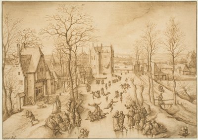 Paisagem de inverno com patinadores de Hans Bol