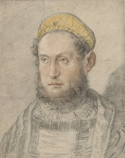 Retrato de um homem distinto com barba e gorro dourado de Hans Burgkmair (I)