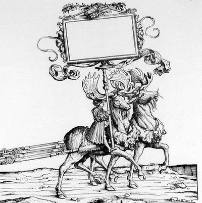 Um par de veados que conduzem uma carruagem, da Procissão Triunfal de Maximilianos, c.1516-18 de Hans Burgkmair