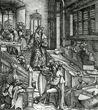História da Música, do romance &39;Der Weisskunig&39; em louvor do seu imperador Maximiliano I de Hans Burgkmair