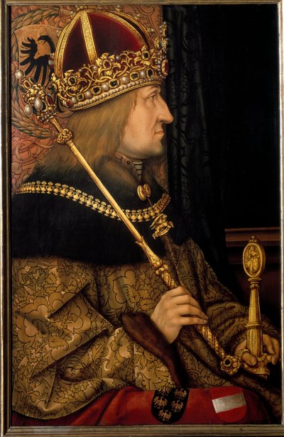 Retrato de Frederico III, Sacro Imperador Romano chamado o Pacífico, de um original de 1468 (pintura) de Hans Burgkmair