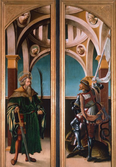 São Sigismundo e São Jorge, detalhe de portas de um tríptico da Crucificação de Hans Burgkmair