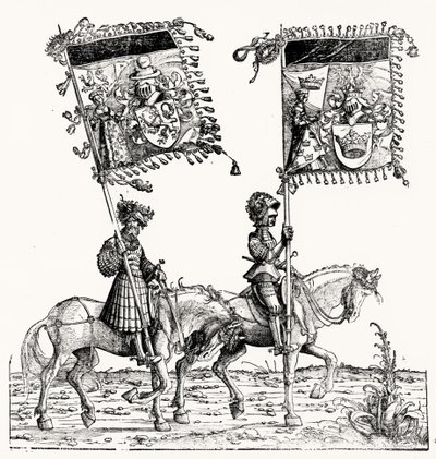 Dois Cavaleiros Montados, da Procissão Triunfal de Maximilianos, c.1516-18 de Hans Burgkmair