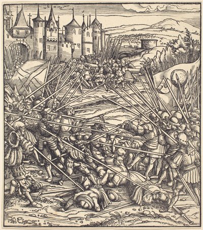 Batalha dos soldados de infantaria com lanças de Hans Burgkmair I