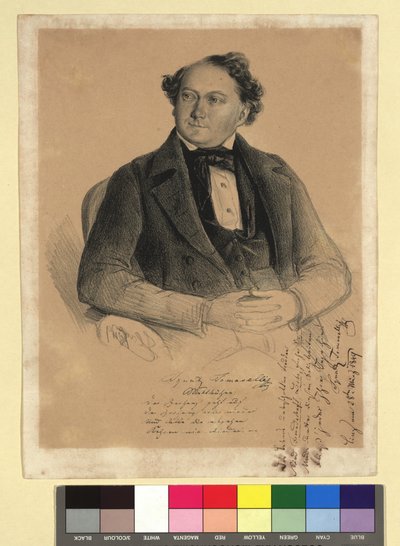 Tomaselli Ignaz, ator e cantor  (1812-1862)
M.facs. Assinatura e poema de 4 versos «Weltbühne»

Na margem direita, um poema de 4 versos como dedicatória de Ignatz Tomaselli a () Linz, 28 de março de 1849

Ignatz Tomaselli/Weltbühne:/O forehand vai a de Hans Canon
