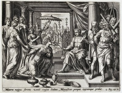 Salomão recebe a rainha de Seba
História de Salomão (título da série)
Historia Salomonis regis (...) (título da série)
Thesaurus sacrarum historiaru[m] veteris testame[n]ti, elega[n]tissimis imaginibus expressu[m] excelle[n]tissimoru[m] in hac arte v de Hans Collaert (I) (attributed to)