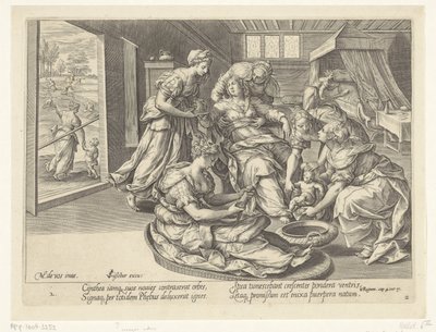 Nascimento do filho da mulher Sunnemite
A história de Elisha e a mulher Sunnemite (título da série) de Hans Collaert (I)